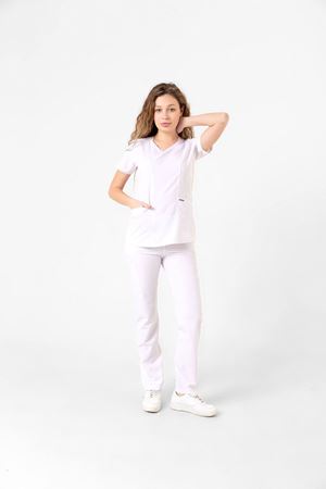 Butterfly Collar Model Likralı Viskon Kadın  Takım Beyaz