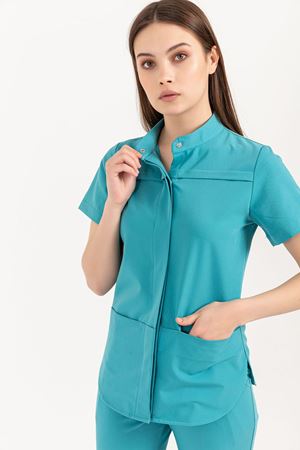 Collar Comfort Model Likralı Viskon Kadın  Tek Üst Turkuaz Yeşili