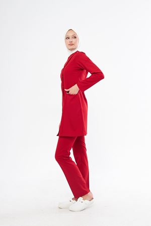 Elegance Model Likralı Viskon Kadın Tesettür Takım Kırmızı