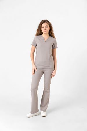 Drop Collar Model Likralı Viskon Kadın  Takım Kum Gri