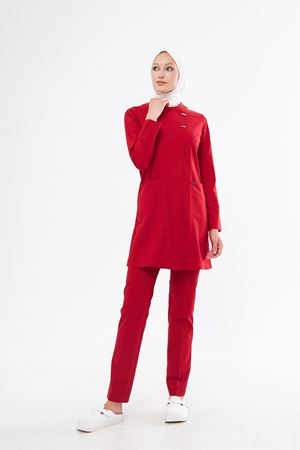 Elegance Model Likralı Viskon Kadın Tesettür Takım Kırmızı