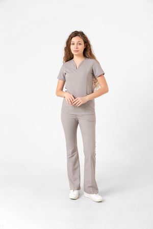 Drop Collar Model Likralı Viskon Kadın  Takım Kum Gri