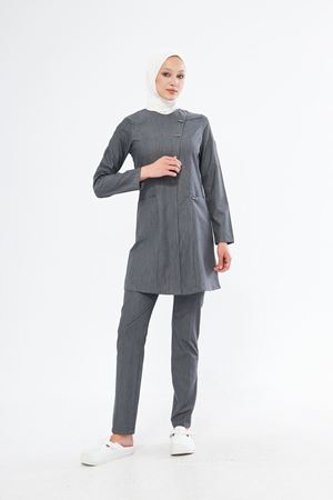 Elegance Model Likralı Viskon Kadın Tesettür Takım Antrasit Gri