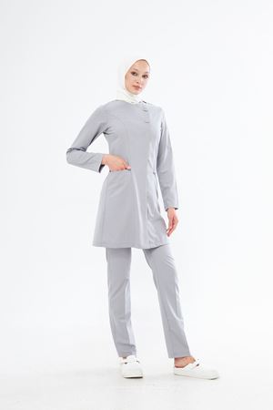 Elegance Model Likralı Viskon Kadın Tesettür Takım Açık Gri