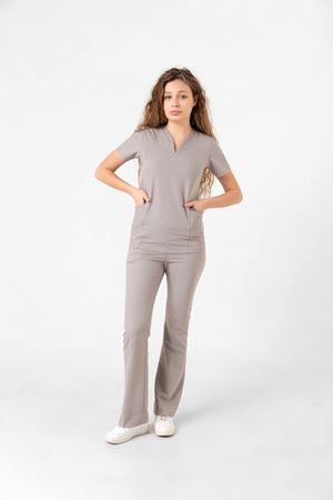 Drop Collar Model Likralı Viskon Kadın  Takım Kum Gri