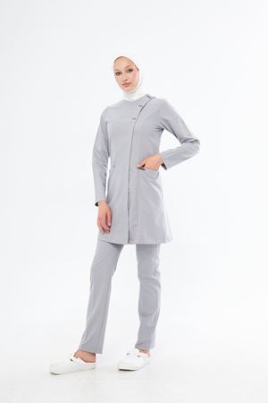 Elegance Model Likralı Viskon Kadın Tesettür Takım Açık Gri