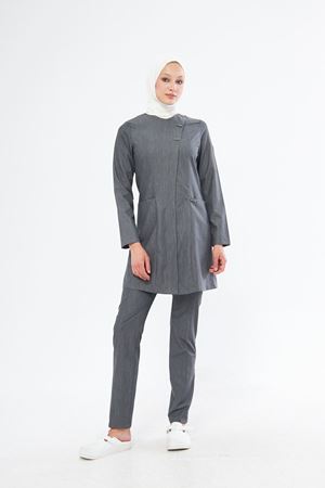 Elegance Model Likralı Viskon Kadın Tesettür Takım Antrasit Gri