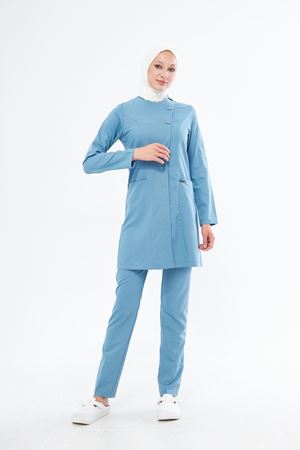 Elegance Model Likralı Viskon Kadın Tesettür Takım Bulut Mavi