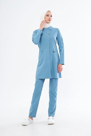 Elegance Model Likralı Viskon Kadın Tesettür Takım Bulut Mavi