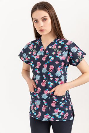 Greys Desenli Model Likralı Terikoton Kadın  Tek Üst Çiçek Desenli