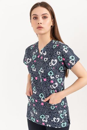 Greys Desenli Model Likralı Terikoton Kadın  Tek Üst Kalp Desenli