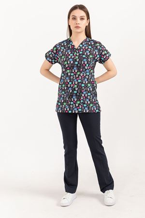 Greys Desenli Model Likralı Terikoton Kadın  Takım Diş Desenli