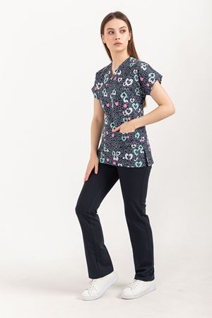 Greys Desenli Model Likralı Terikoton Kadın  Tek Üst Kalp Desenli