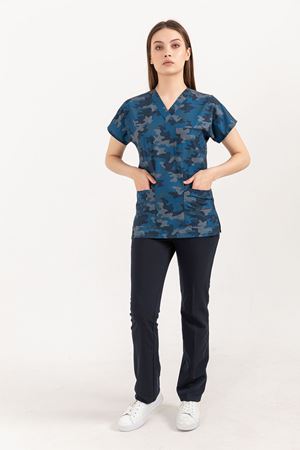 Greys Desenli Model Likralı Terikoton Kadın  Tek Üst Kamuflaj Desenli