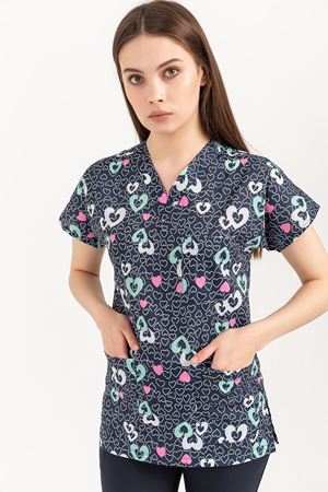 Greys Desenli Model Likralı Terikoton Kadın  Tek Üst Kalp Desenli