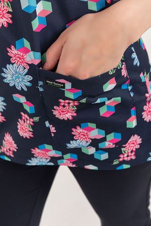 Greys Desenli Model Likralı Terikoton Kadın  Tek Üst Çiçek Desenli