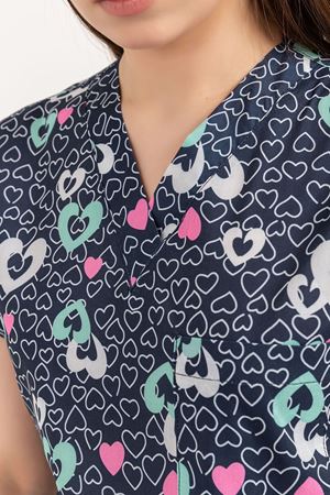 Greys Desenli Model Likralı Terikoton Kadın  Tek Üst Kalp Desenli