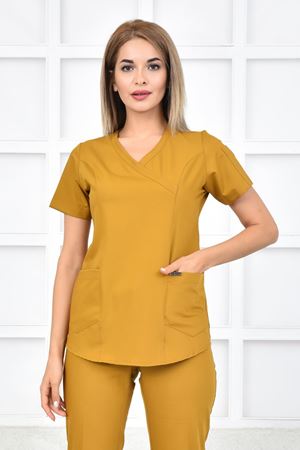 Green Model Likralı Viskon Kadın  Tek Üst Hardal