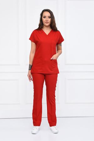 Greys Model Likralı Viskon Kadın  Takım Koyu Kırmızı