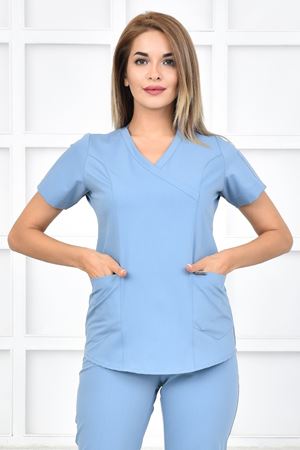 Green Model Likralı Viskon Kadın  Tek Üst Bulut Mavi