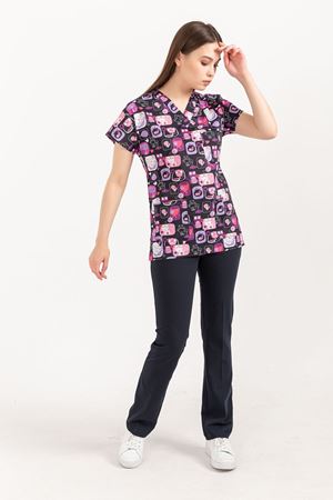 Greys Desenli Model Likralı Terikoton Kadın  Tek Üst Kedi Desenli