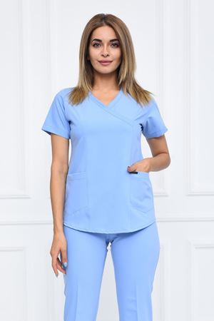 Green Model Likralı Viskon Kadın  Tek Üst Mavi