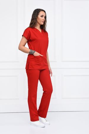 Greys Model Likralı Viskon Kadın  Takım Koyu Kırmızı