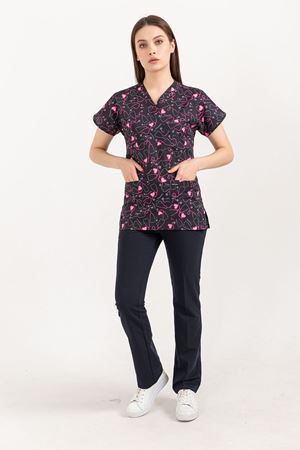 Greys Desenli Model Likralı Terikoton Kadın  Tek Üst Steteskop Desenli