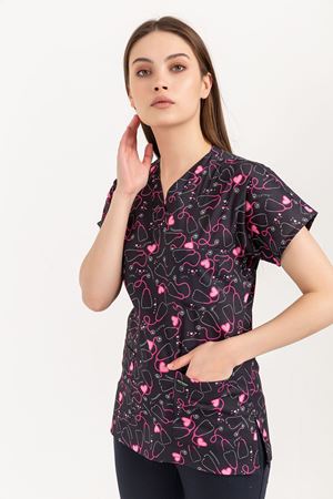 Greys Desenli Model Likralı Terikoton Kadın  Tek Üst Steteskop Desenli