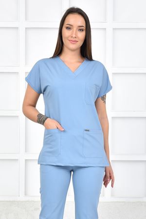 Greys Model Likralı Viskon Kadın  Tek Üst Bulut Mavi