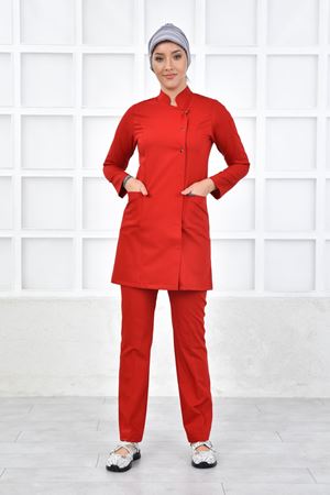 Kare Kravaze Model Likralı Viskon Kadın  Takım Koyu Kırmızı