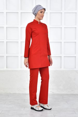 Kare Kravaze Model Likralı Viskon Kadın  Takım Koyu Kırmızı