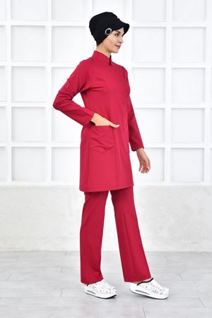 Kare Kravaze Model Likralı Viskon Kadın  Takım Koyu Fuşya