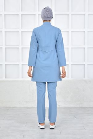 Kare Kravaze Model Likralı Viskon Kadın  Takım Bulut Mavi