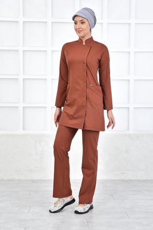 Kare Kravaze Model Likralı Viskon Kadın  Takım Kiremit