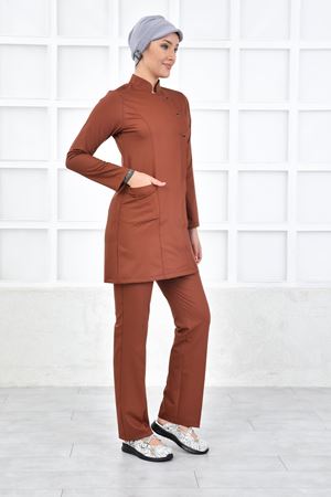 Kare Kravaze Model Likralı Viskon Kadın  Takım Kiremit