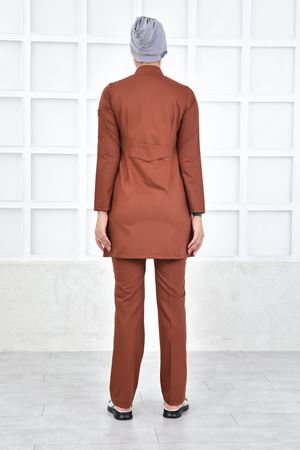 Kare Kravaze Model Likralı Viskon Kadın  Takım Kiremit