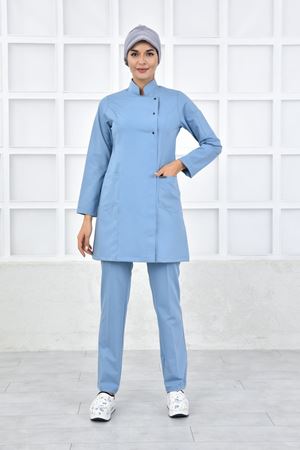 Kare Kravaze Model Likralı Viskon Kadın  Takım Bulut Mavi