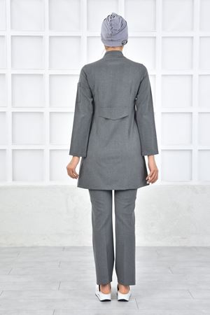 Kare Kravaze Model Santana Kadın  Tek Üst Orta Gri