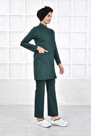 Kare Kravaze Model Likralı Viskon Kadın  Takım Zümrüt Yeşili
