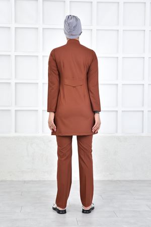 Kravaze Model Likralı Viskon Kadın Tesettür Takım Kiremit