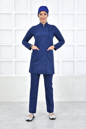 Kare Kravaze Model Likralı Viskon Kadın  Takım İndigo Mavi