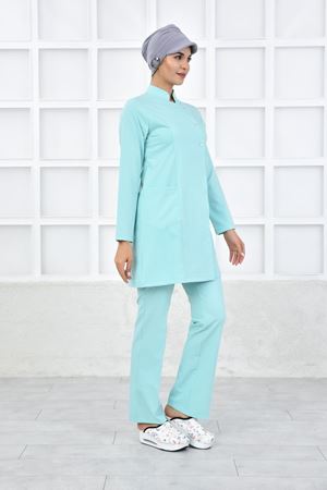 Kare Kravaze Model Likralı Viskon Kadın  Takım Su Yeşili