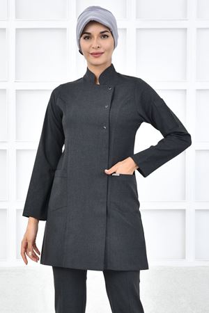 Kare Kravaze Model Santana Kadın  Tek Üst Koyu Gri