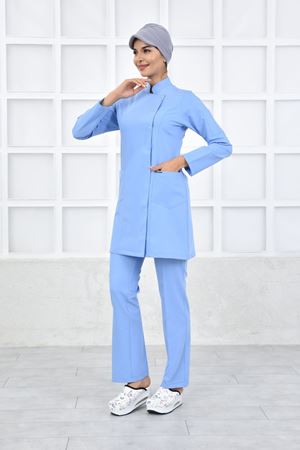 Kare Kravaze Model Likralı Viskon Kadın  Takım Mavi