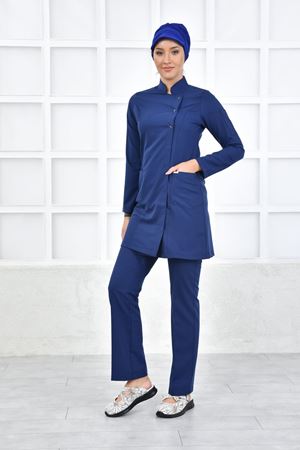 Kare Kravaze Model Likralı Viskon Kadın  Takım İndigo Mavi