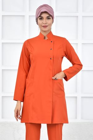 Kare Kravaze Model Likralı Viskon Kadın  Tek Üst Turuncu