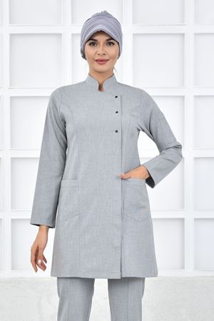 Kare Kravaze Model Santana Kadın  Tek Üst Açık Gri