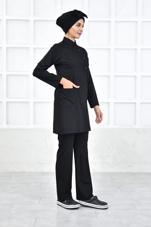 Kare Kravaze Model Likralı Viskon Kadın  Takım Siyah