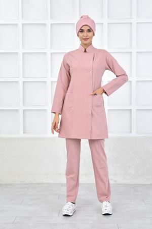 Kare Kravaze Model Likralı Viskon Kadın  Takım Pudra